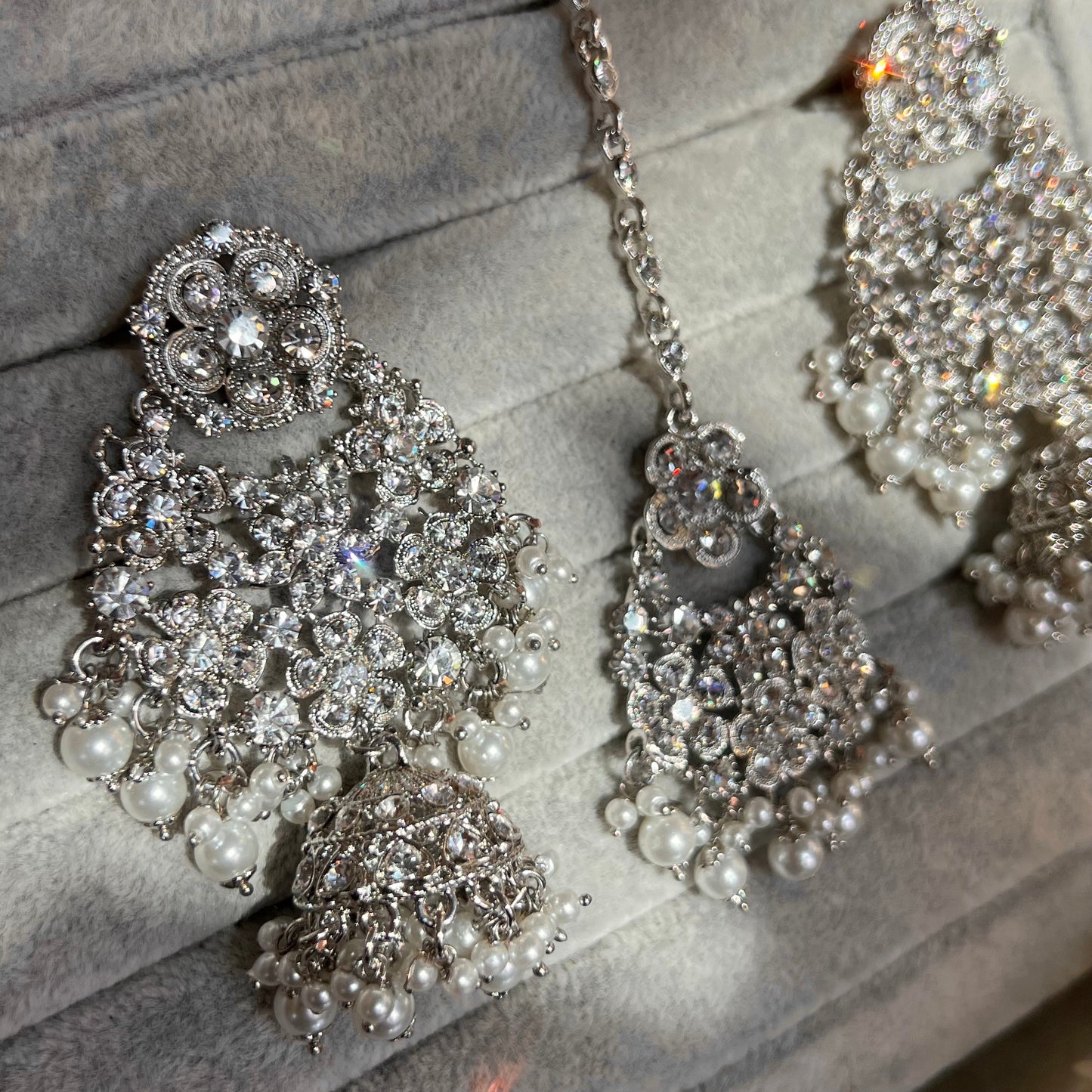 Silver Tikka and Earring Flat Earring Indian/ Pakistani Style/ Jhumki