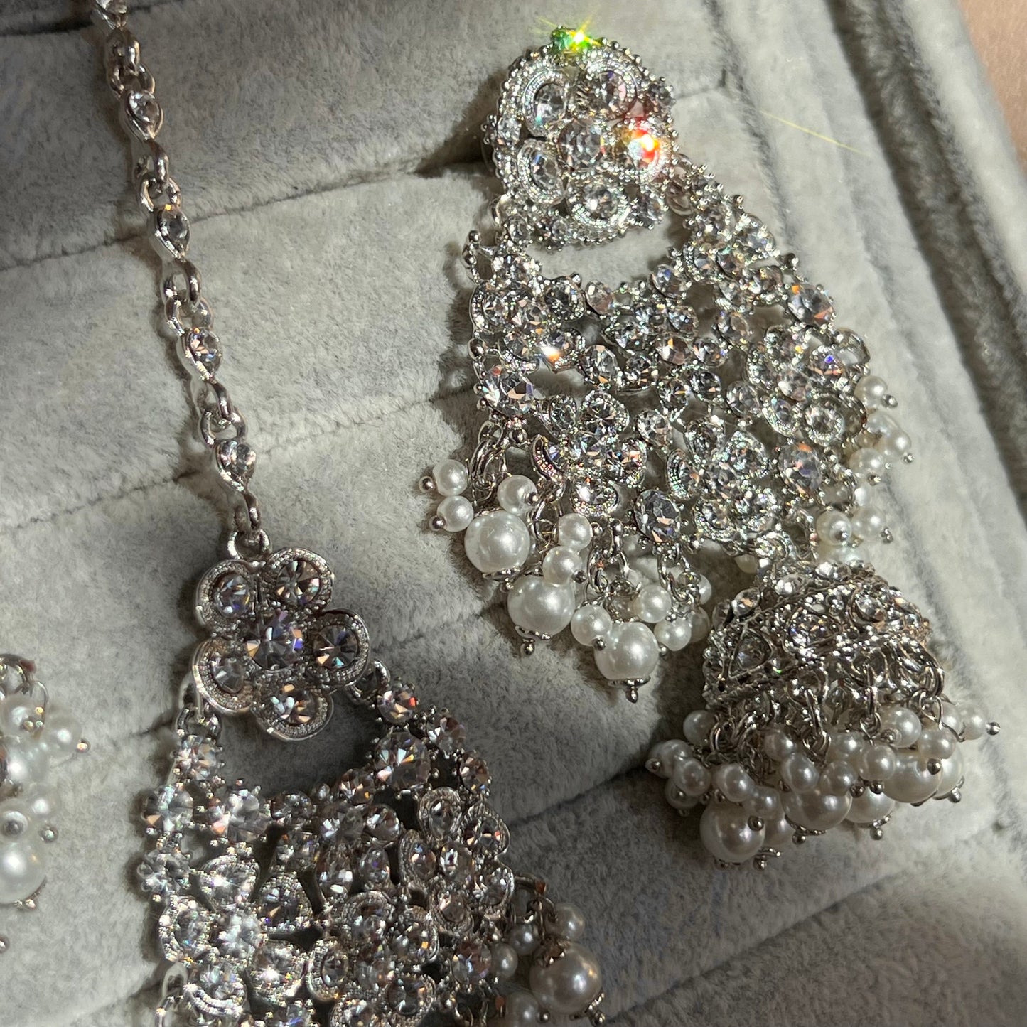 Silver Tikka and Earring Flat Earring Indian/ Pakistani Style/ Jhumki