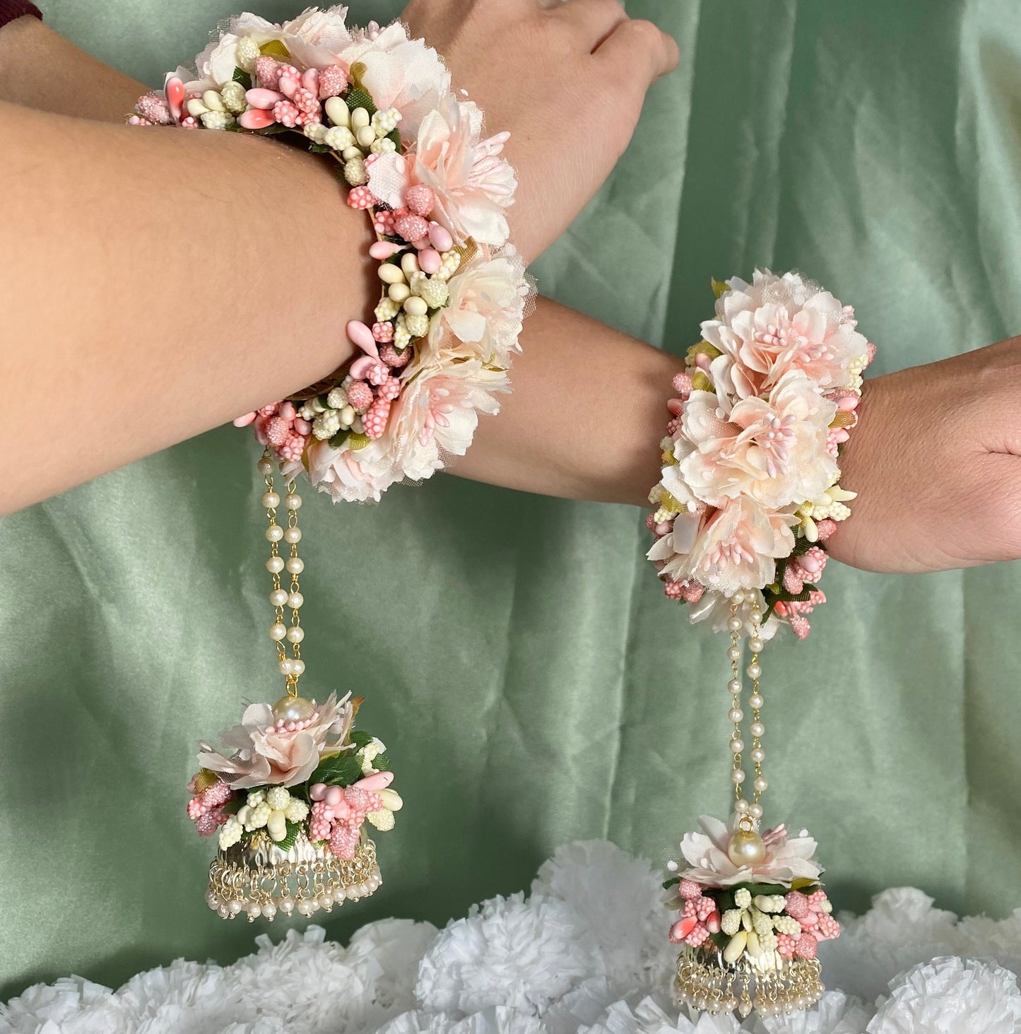 Pink Haldi Floral Kaleereh/Hathpool Haldi Floral Bangles with Pink Floral - Set of 2/Indian/ Pakistani/Jewelley/ Fashion Bracelet