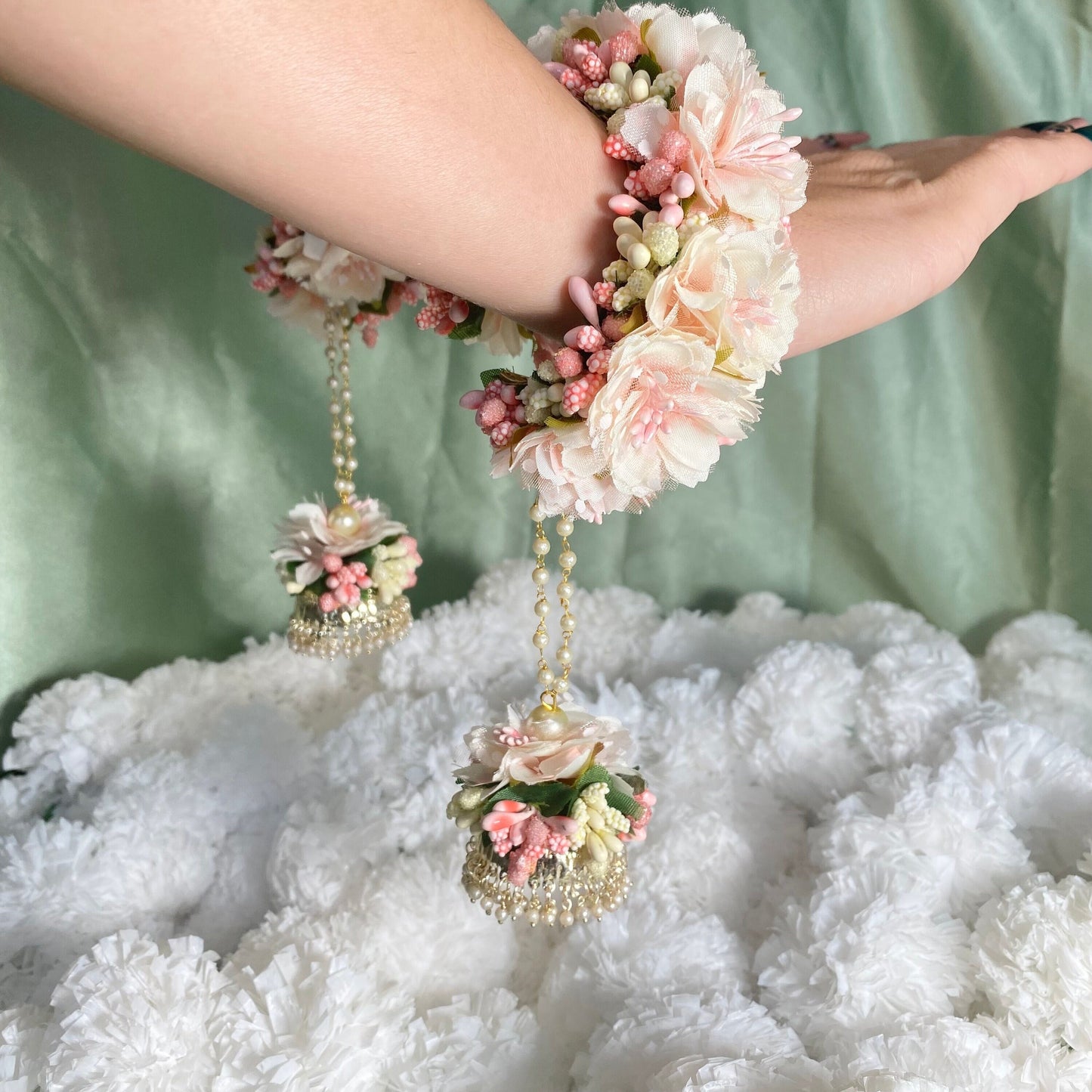 Pink Haldi Floral Kaleereh/Hathpool Haldi Floral Bangles with Pink Floral - Set of 2/Indian/ Pakistani/Jewelley/ Fashion Bracelet