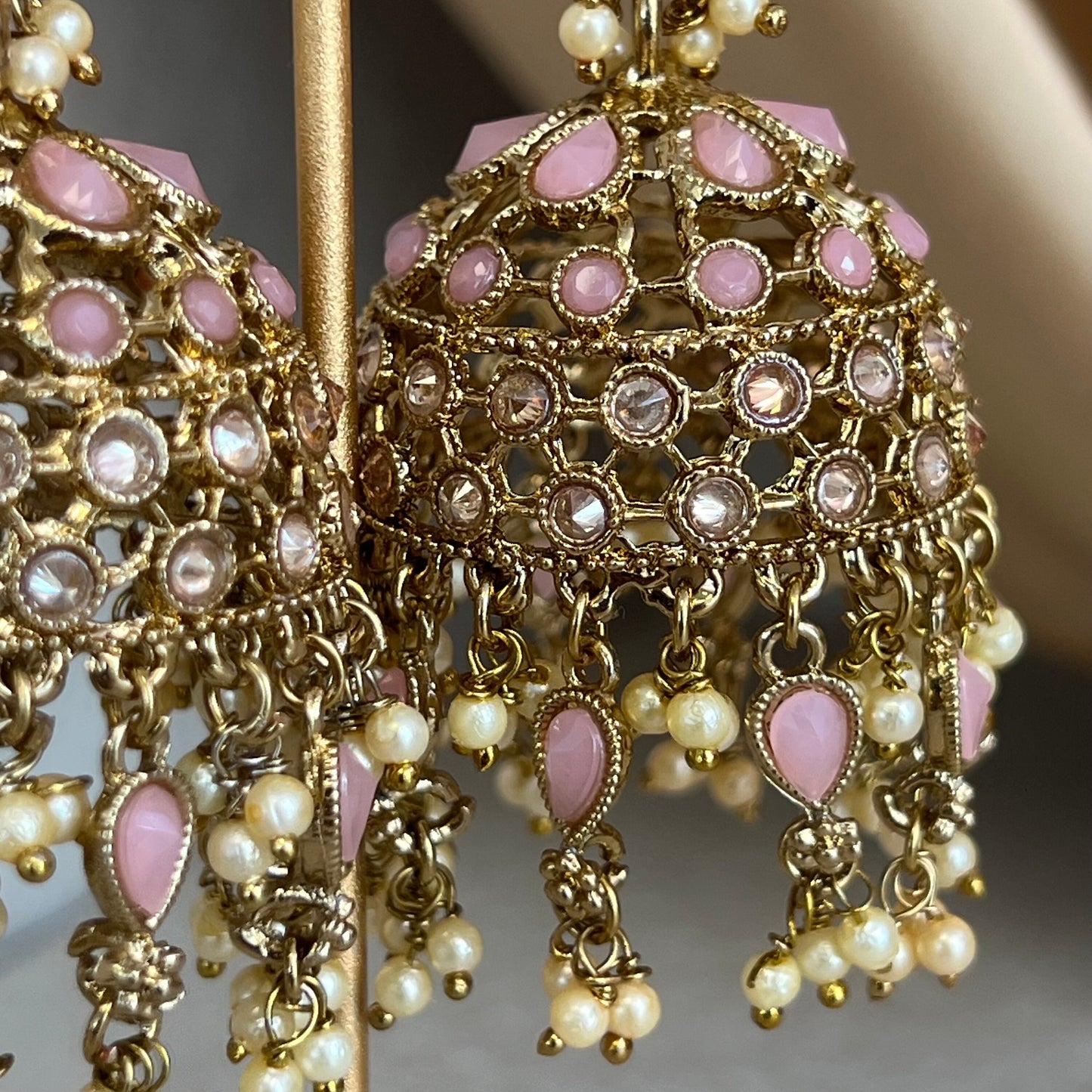 Pink Large Vine Leaf Jhumka Earrings - Indian Style Earring/Pakistani Fashion / Mendhi/Party/Haldi/ Diwali Gift/ Eid Gift