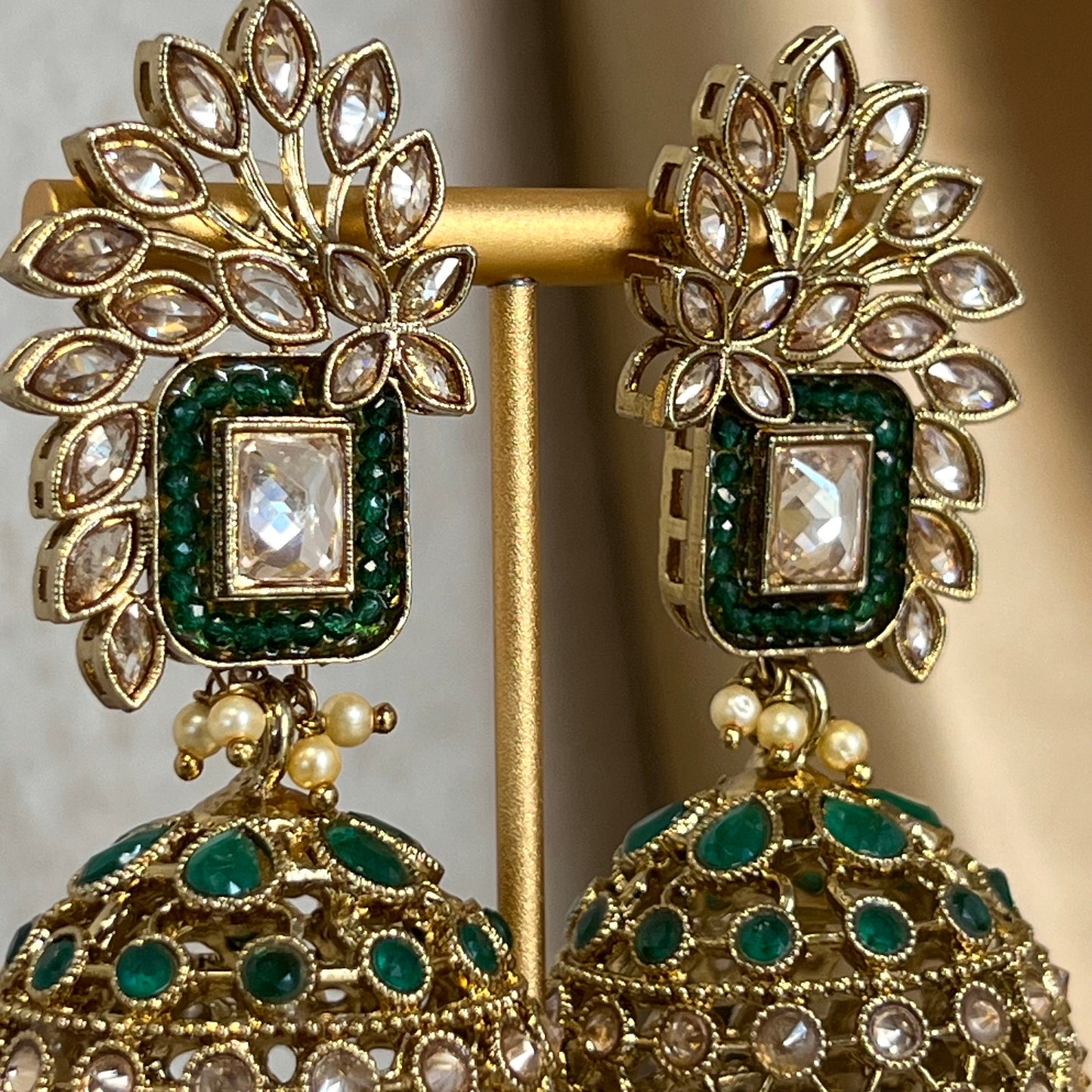 Green Large Vine Leaf Jhumka Earrings - Indian Style Earring/Pakistani fashion/ Mendhi/Party/Haldi/ Diwali Gift/ Eid Gift