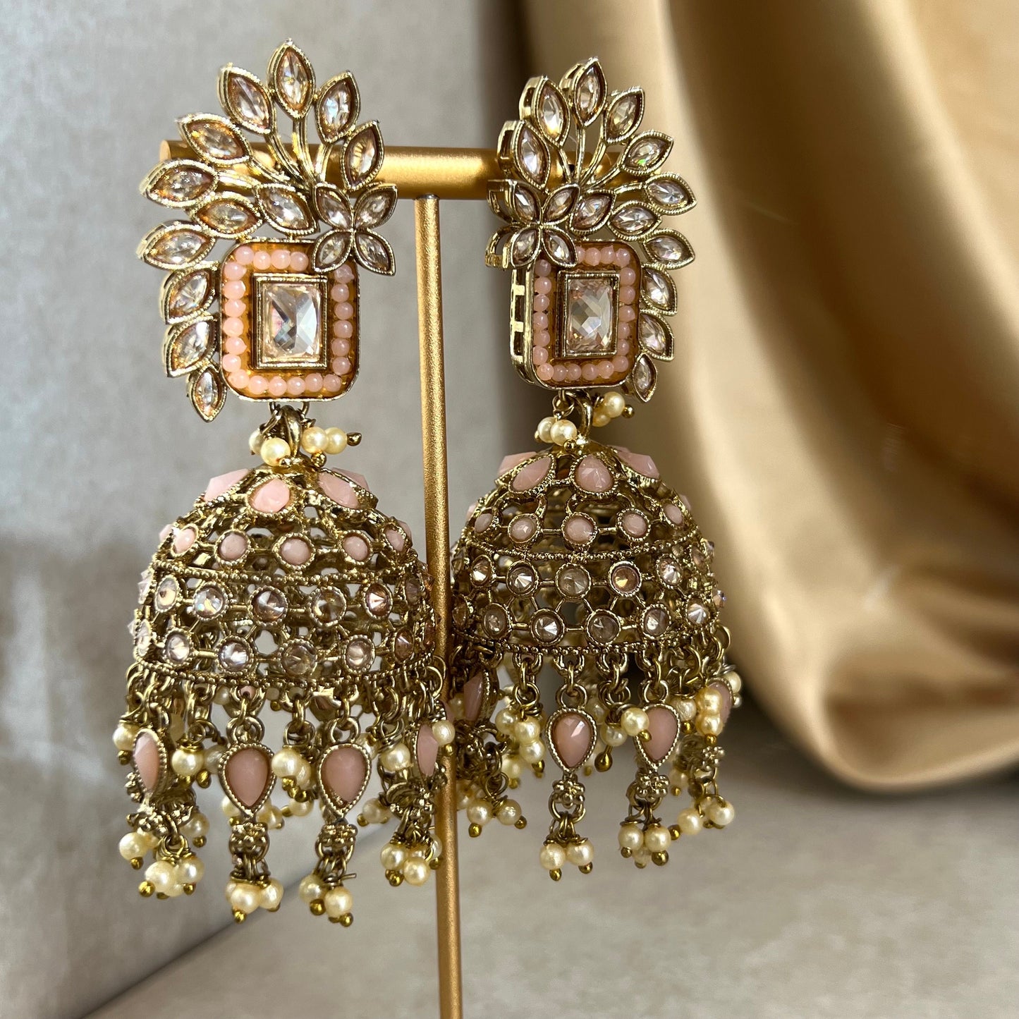 Peach Large Vine Leaf Jhumka Earrings - Indian Style Earring/Pakistani fashion/ Mendhi/Party/Haldi/ Diwali Gift/ Eid Gift