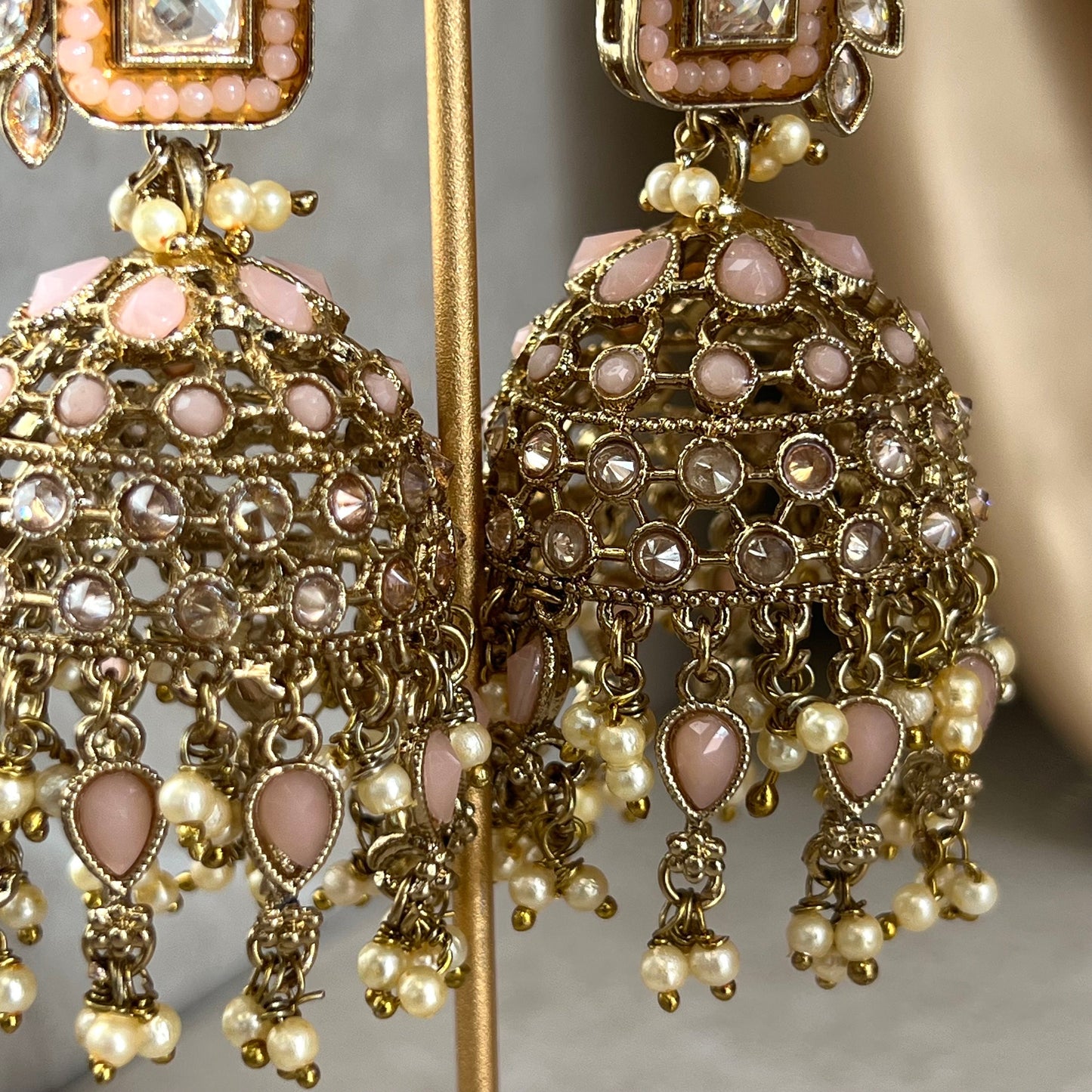 Peach Large Vine Leaf Jhumka Earrings - Indian Style Earring/Pakistani fashion/ Mendhi/Party/Haldi/ Diwali Gift/ Eid Gift