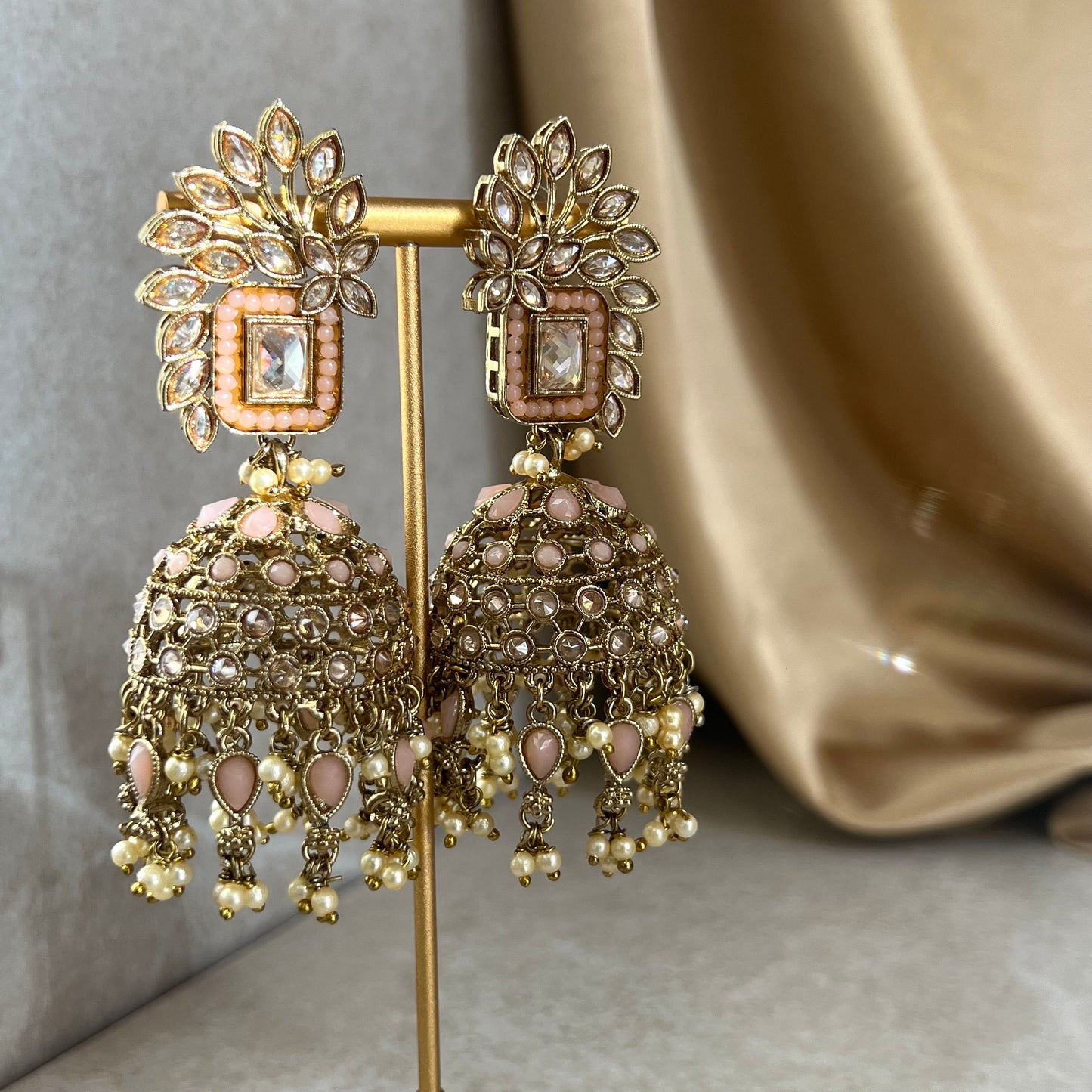 Peach Large Vine Leaf Jhumka Earrings - Indian Style Earring/Pakistani fashion/ Mendhi/Party/Haldi/ Diwali Gift/ Eid Gift