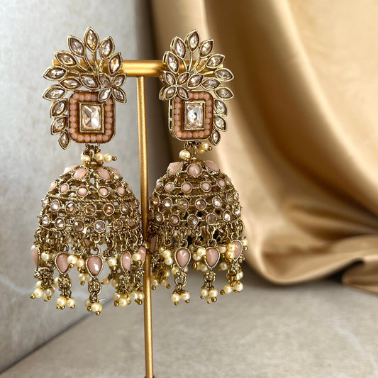 Peach Large Vine Leaf Jhumka Earrings - Indian Style Earring/Pakistani fashion/ Mendhi/Party/Haldi/ Diwali Gift/ Eid Gift