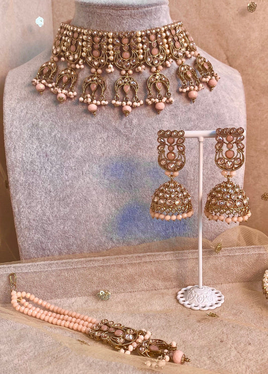 Peach Choker set Earring/ Tikka/ Tikli/ Indian/ Pakistani/Fashion Jewellery/ Gift for Women