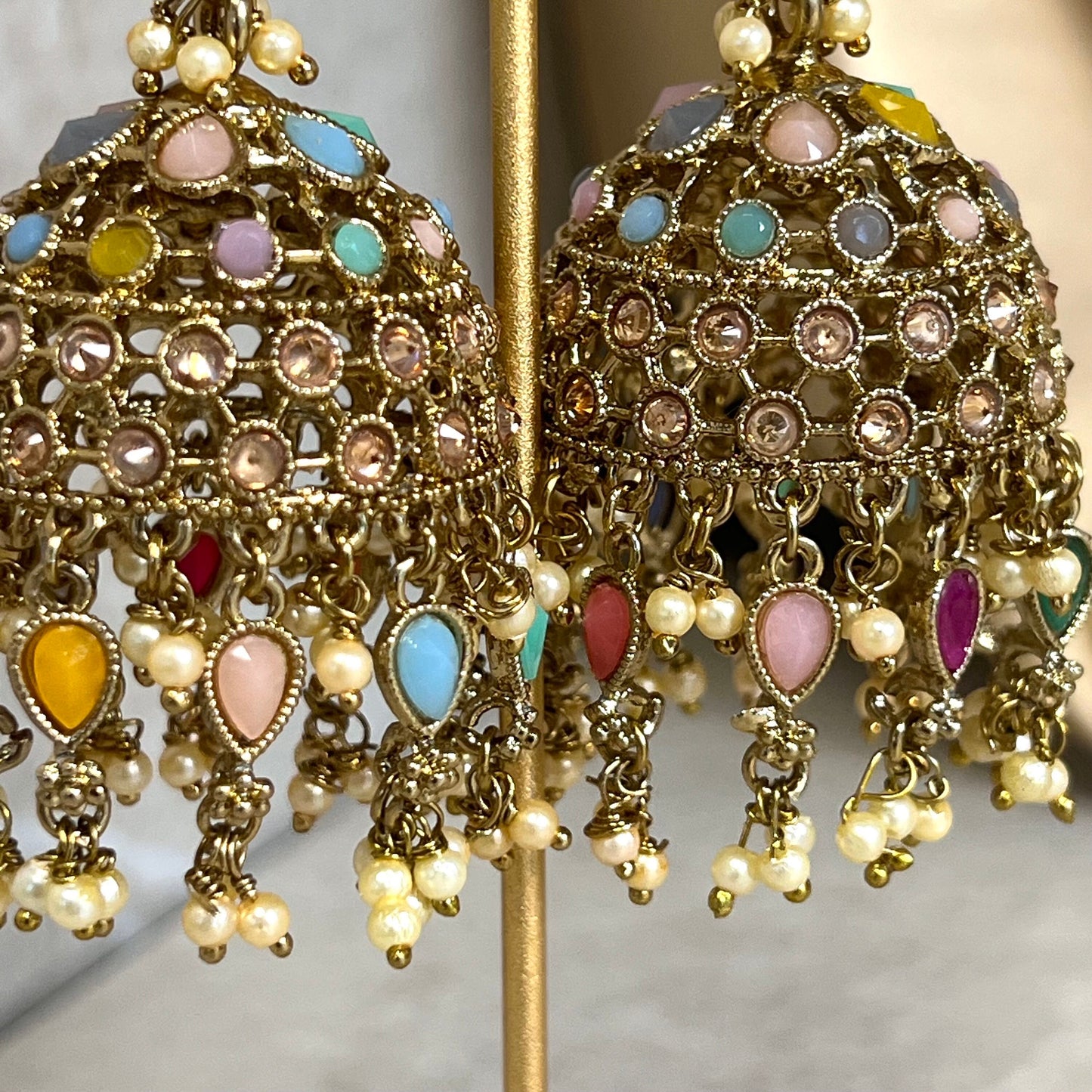 Multicolour Pastel Large Vine Leaf Jhumka Earrings - Indian Style Earring/Pakistani fashion/ Mendhi/Party/Haldi/ Diwali Gift/ Eid Gift