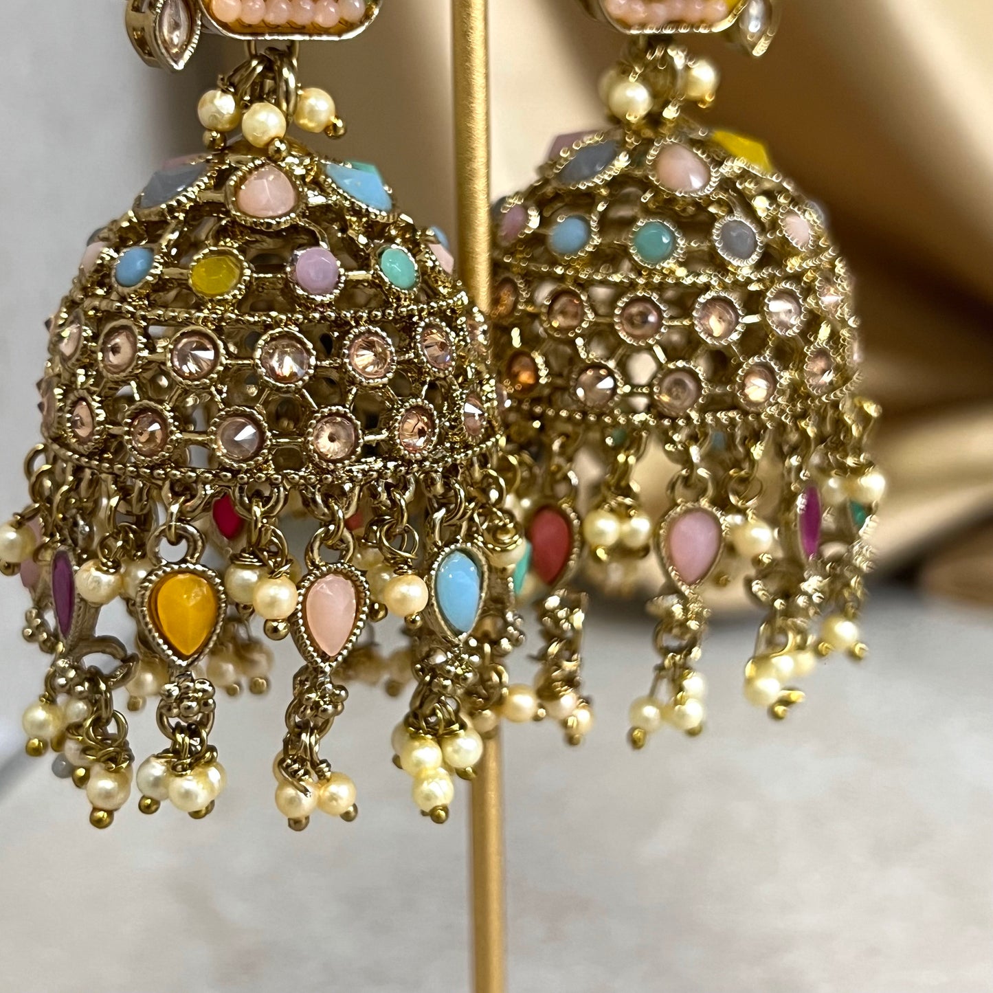 Multicolour Pastel Large Vine Leaf Jhumka Earrings - Indian Style Earring/Pakistani fashion/ Mendhi/Party/Haldi/ Diwali Gift/ Eid Gift