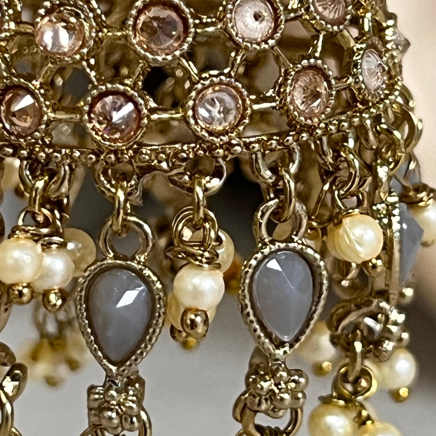 Grey Large Vine Leaf Jhumka Earrings - Indian Style Earring/Pakistani fashion/ Mendhi/Party/Haldi/ Diwali Gift/ Eid Gift