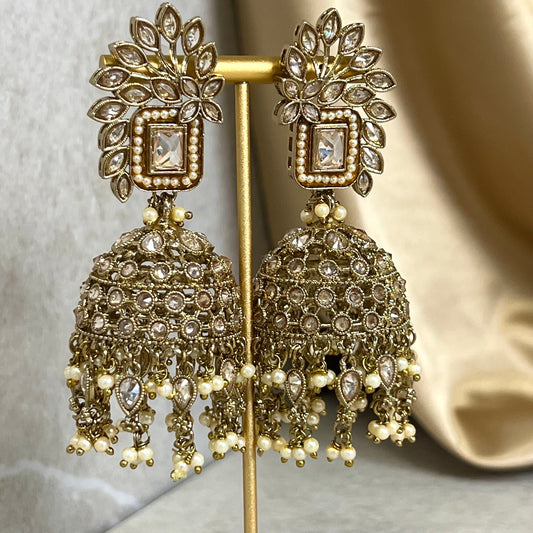 Champagne/ Gold Large Vine Leaf Jhumka Earrings - Indian Style Earring/Pakistani fashion/ Mendhi/Party/Haldi/ Diwali Gift/ Eid Gift