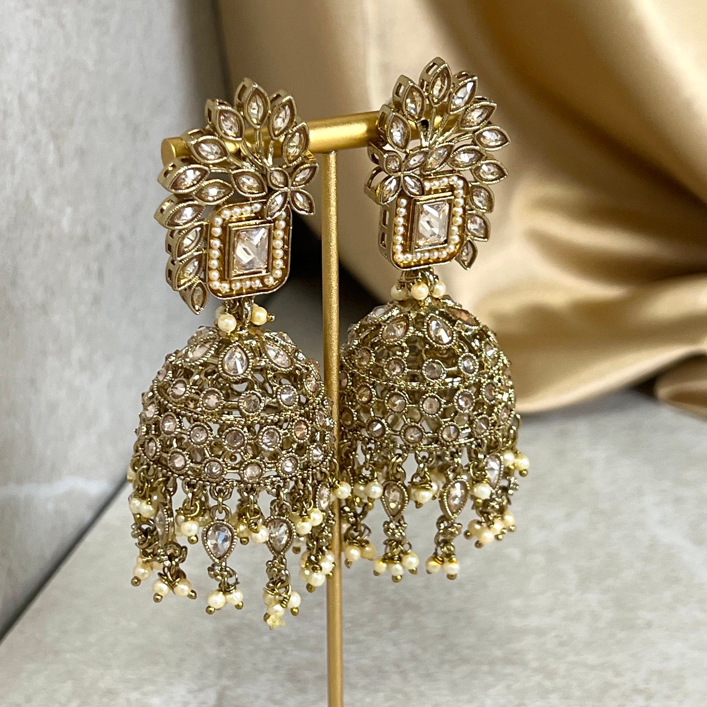 Champagne/ Gold Large Vine Leaf Jhumka Earrings - Indian Style Earring/Pakistani fashion/ Mendhi/Party/Haldi/ Diwali Gift/ Eid Gift