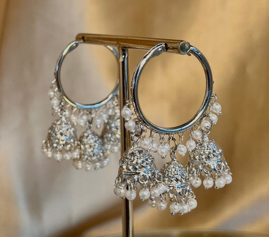 Silver Medium Jhumki - Hoops Indian Jhumka Style Earrings/Gifts for Women