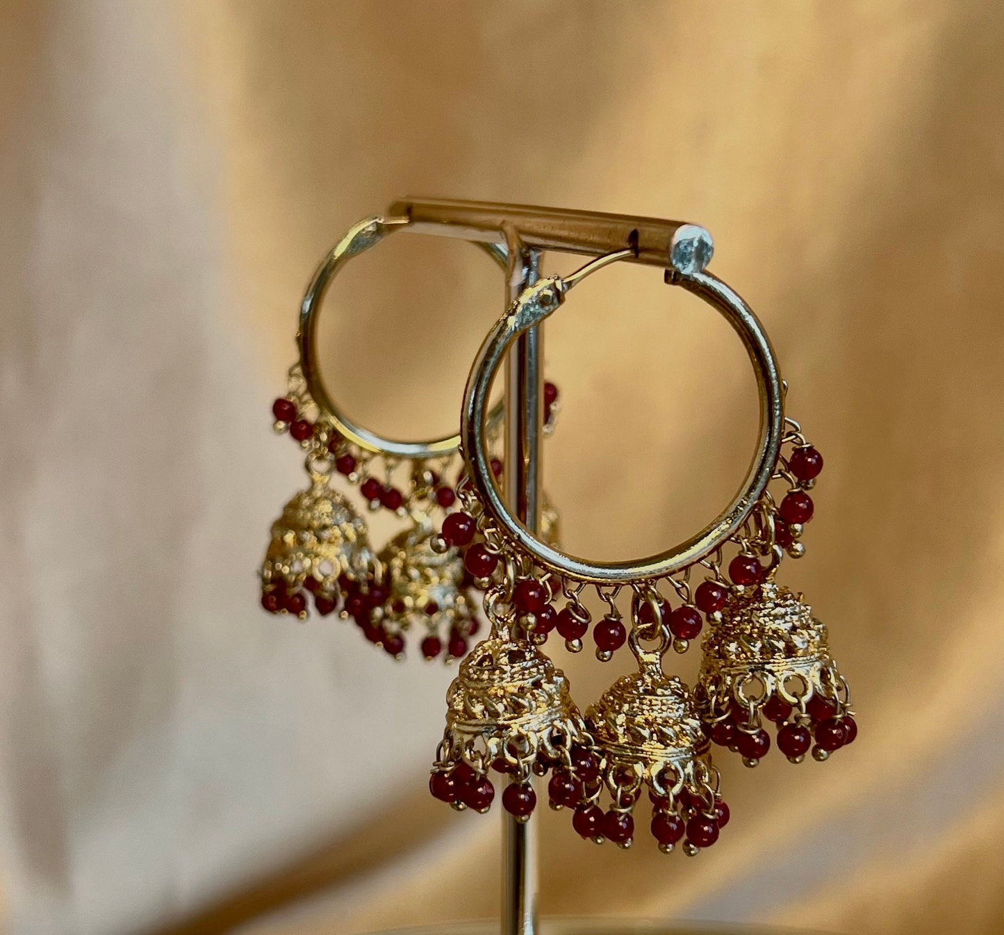 Dark Maroon Antique Gold Medium Jhumki - Hoops Indian Jhumka Style Earrings/Gifts for Women