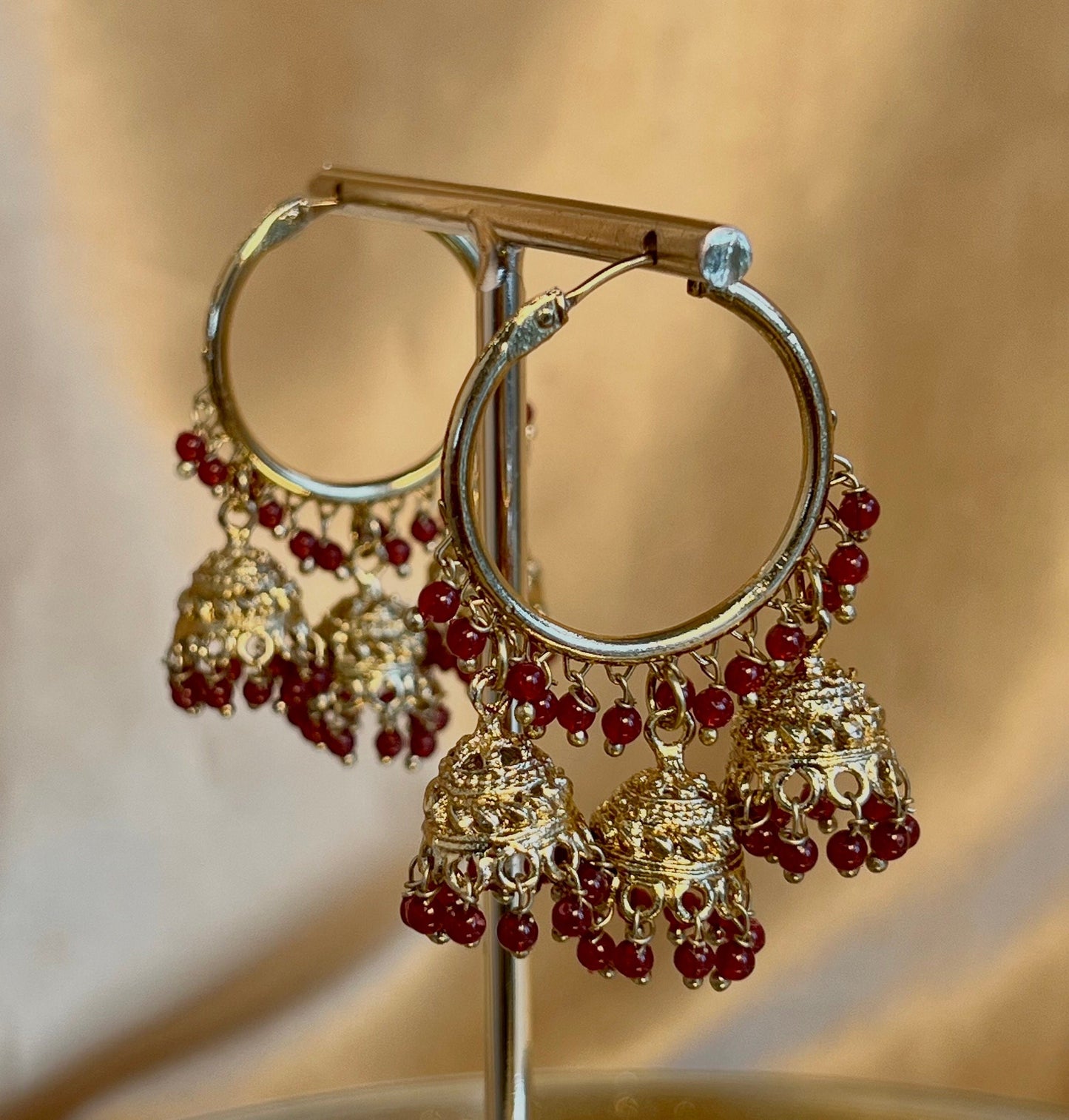Dark Maroon Antique Gold Medium Jhumki - Hoops Indian Jhumka Style Earrings/Gifts for Women