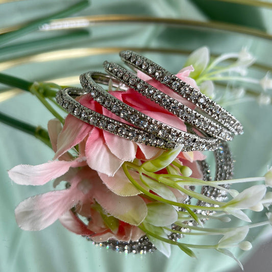 Silver Rhinestone bangle Set of 4/Indian/ Pakistani/Jewelley/ Fashion Bracelet/ Extra Small