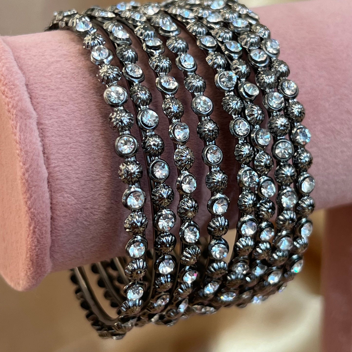 Silver Oxidised Crystal Bangle  2.2/Indian/ Pakistani/Jewelley/ Fashion Bracelet