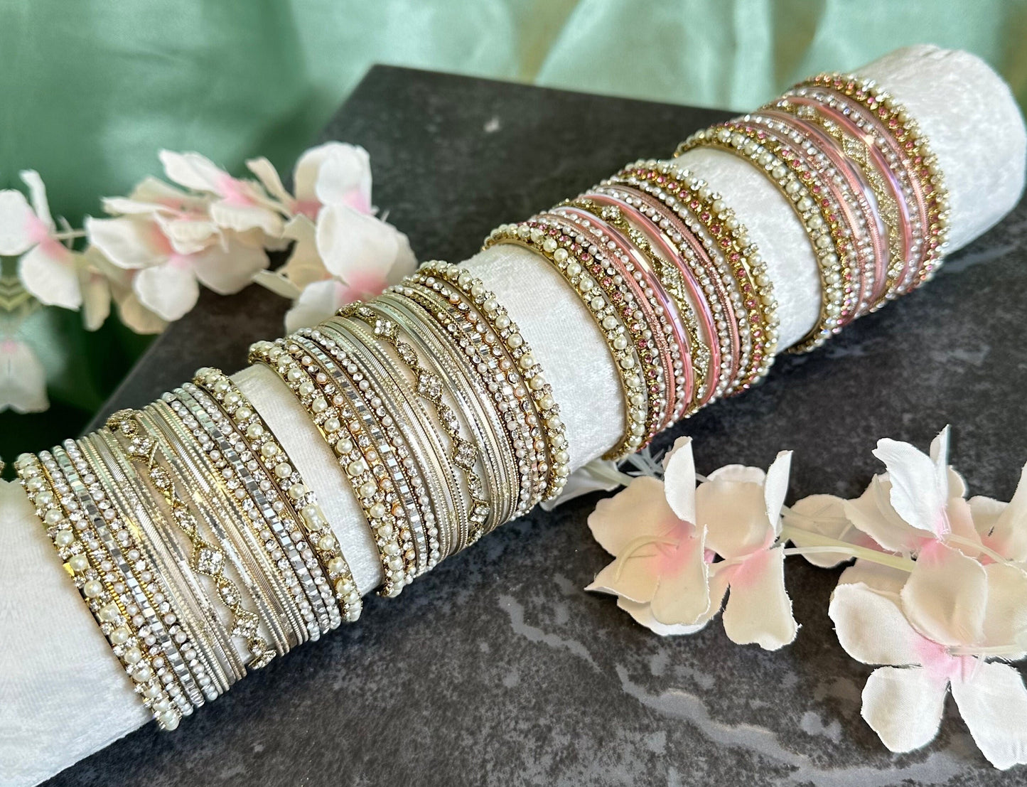 Small Cream Pearly Indian Bangle Set - Both ArmsIndian/ Pakistani/Jewelley/ Fashion Bracelet