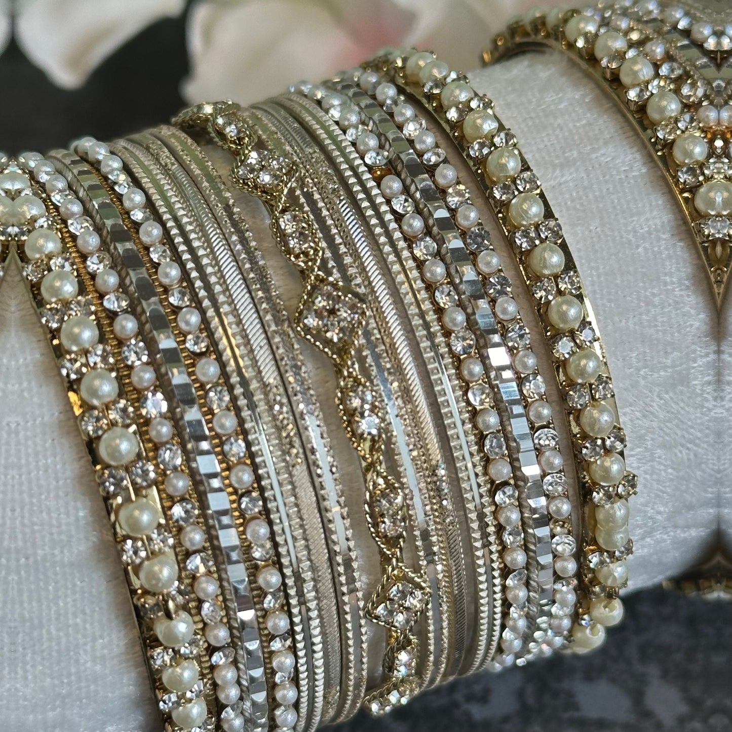 Small Cream Pearly Indian Bangle Set - Both ArmsIndian/ Pakistani/Jewelley/ Fashion Bracelet