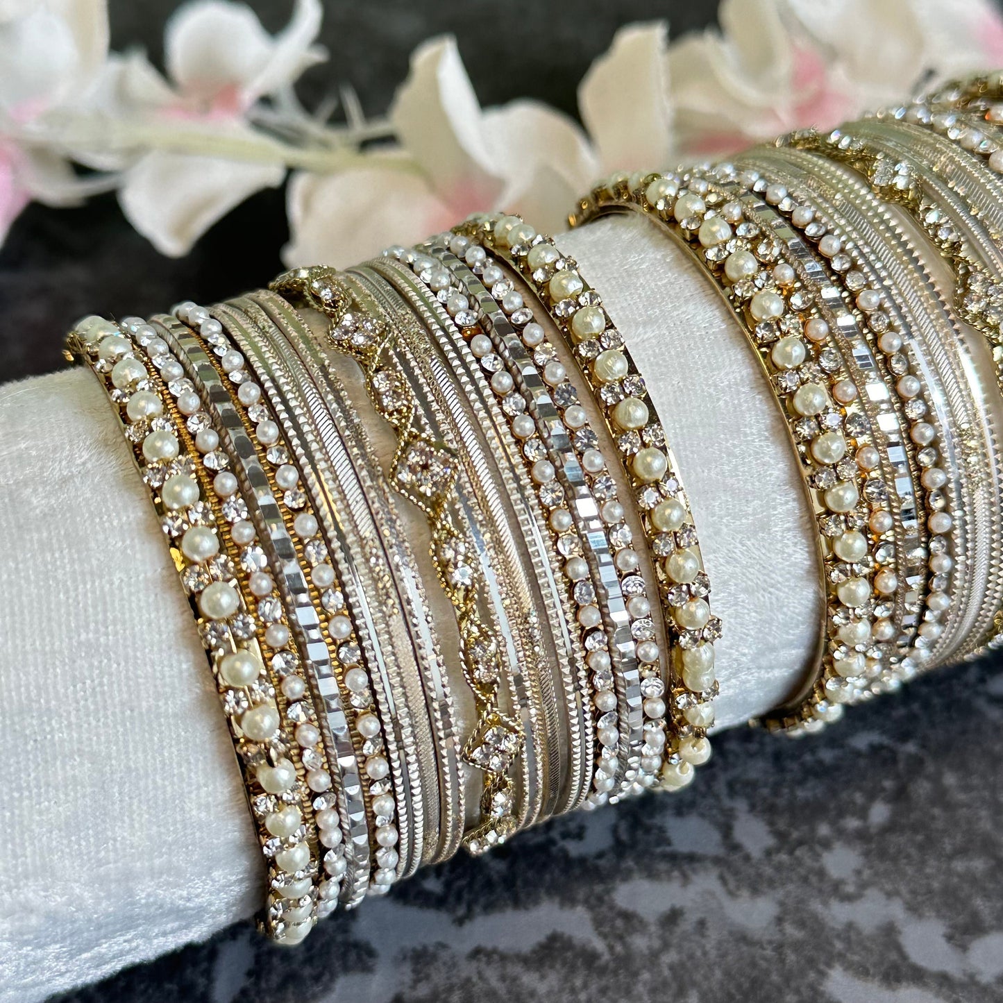 Small Cream Pearly Indian Bangle Set - Both ArmsIndian/ Pakistani/Jewelley/ Fashion Bracelet