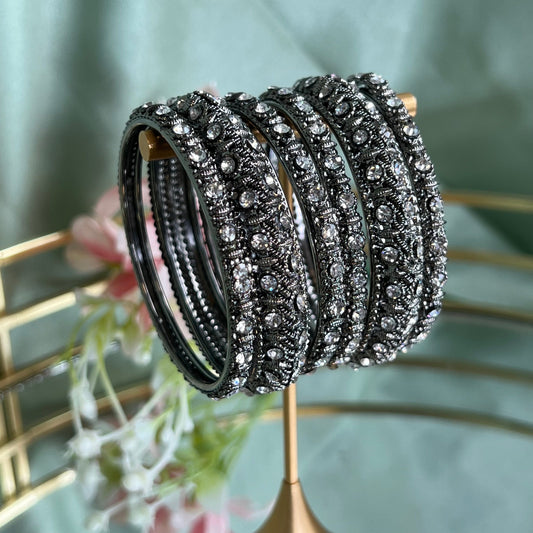 Antique Dark Silver Bangle Set 2.2 Both Arms - Silver/Oxidised/Indian/ Pakistani/Jewelley/