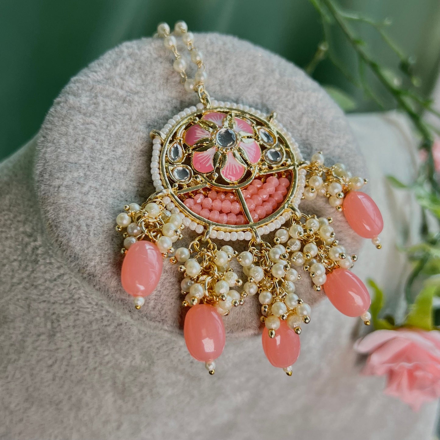 Coral Meenakari/Faux Kudan Pearl tikka/ Tikli/ Indian/ Pakistani Fashion Jewellery/ Maang Tikkas