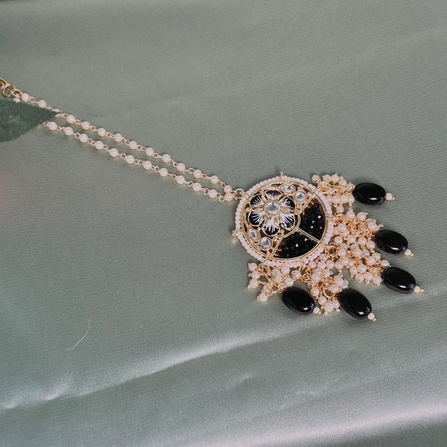 Black Meenakari Tikka /Faux Kudan Pearl tikka/ Tikli/ Indian/ Pakistani Fashion Jewellery/ Maang Tikkas