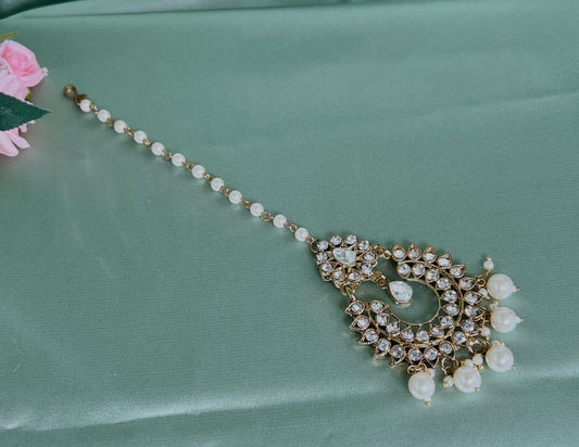 Large Clear/Pearly Indian Medium Tikka/Indian/Pakistani Jewellery/Fashion Jewellery/ Maang Tikkas