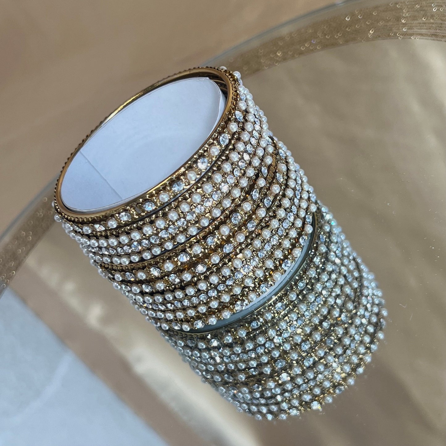 Golden Pearly  2.2 Bangle Set for both arms/Indian/ Pakistani/Jewelley/ Fashion Bracelet