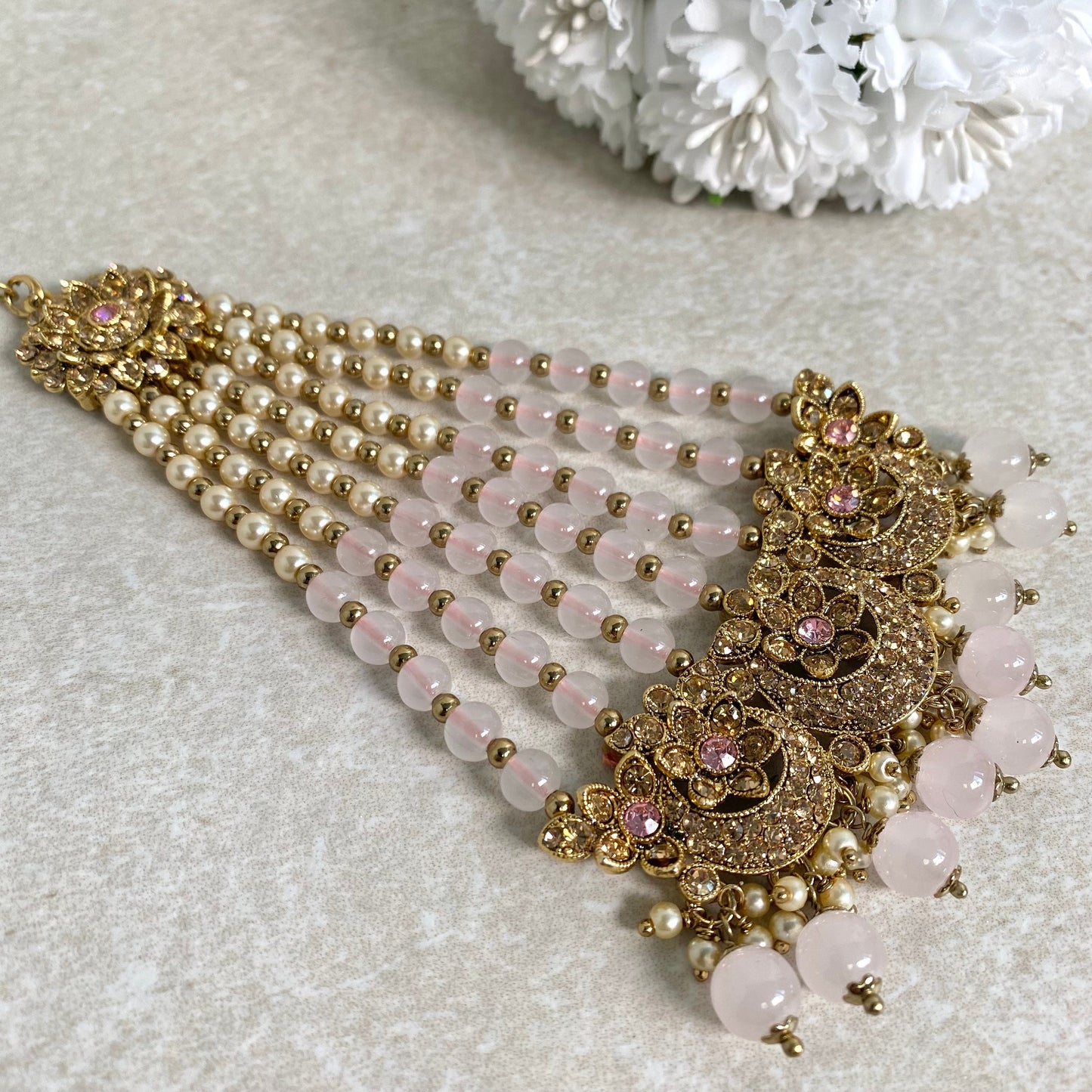 Jhumar/ Pink/Gold and Light Pink/Golden Rhinestone/ Pastel/Jhoomar/ Passa/ Indian/ Pakistani Style/Headpieces