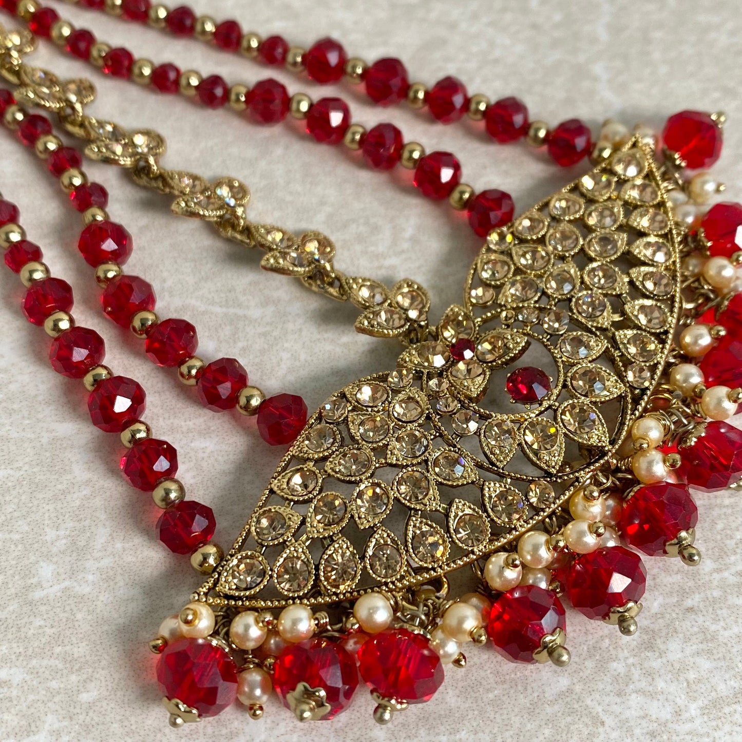 Jhumar/ Red/Gold and Red/Golden Rhinestone/ Jhoomar/ Passa/ Indian/ Pakistani Style/Headpieces