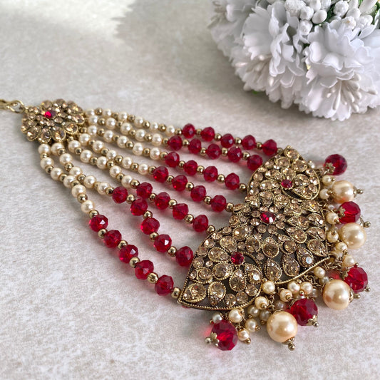 Jhumar/Maroon/ Red/Gold and Red/Golden Rhinestone/ Jhoomar/ Passa/ Indian/ Pakistani Style/Headpieces