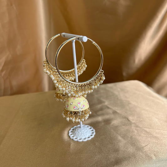 Cream - Hand Painted Jhumka Hoop Earrings/ Fashion Jewellery/ Gift for Women/Indian/Pakistani style