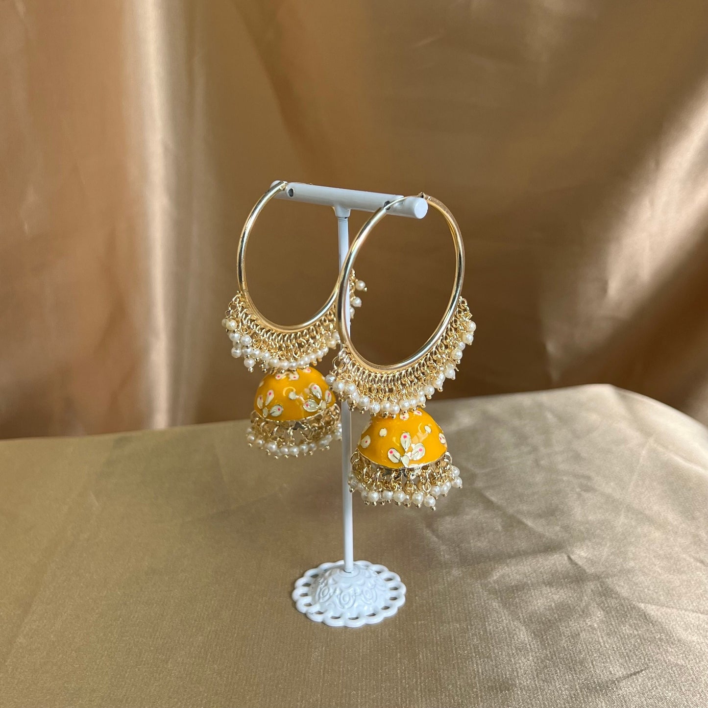 Meenakari/ Indian/ Pakistani Style/ Orange - Hand Painted Jhumka Hoop Earrings