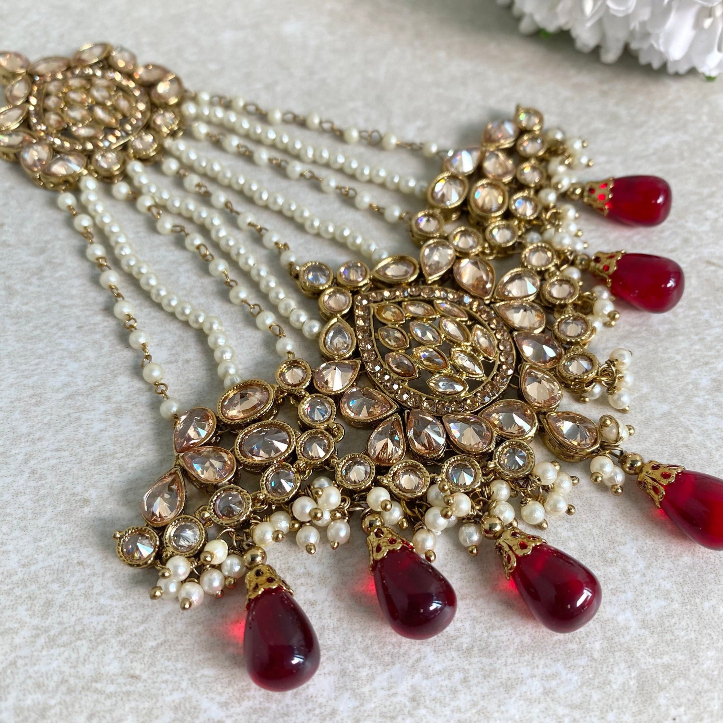 Jhumar/ Maroon/Gold and Maroon/Champagne Crystals/ Jhoomar/ Passa/ Indian/ Pakistani Style/Headpieces