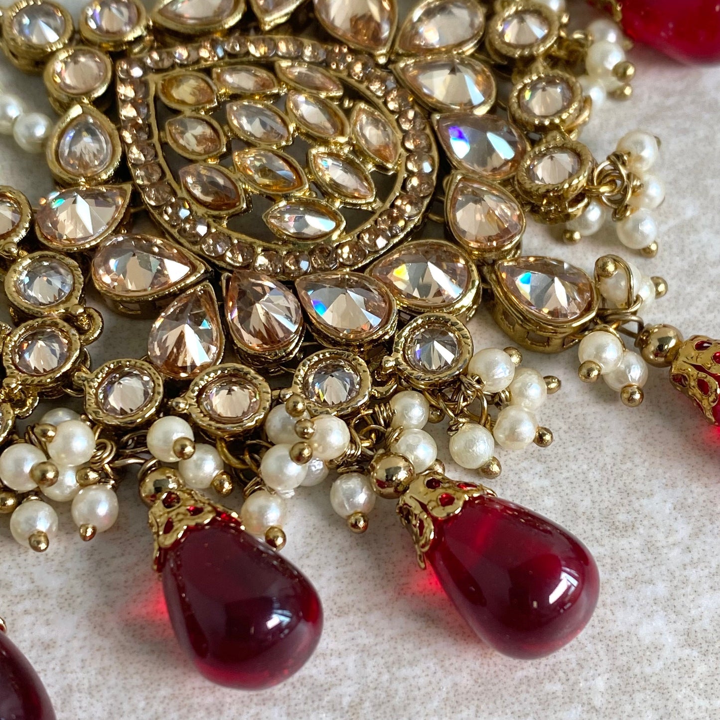 Jhumar/ Maroon/Gold and Maroon/Champagne Crystals/ Jhoomar/ Passa/ Indian/ Pakistani Style/Headpieces