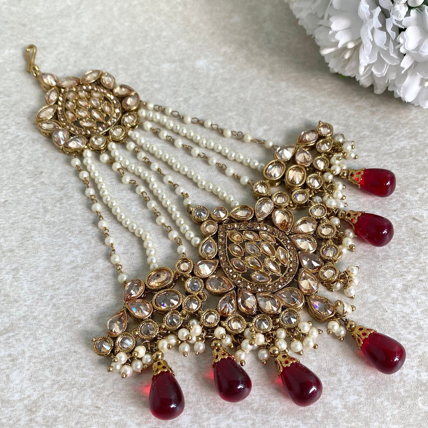 Jhumar/ Maroon/Gold and Maroon/Champagne Crystals/ Jhoomar/ Passa/ Indian/ Pakistani Style/Headpieces