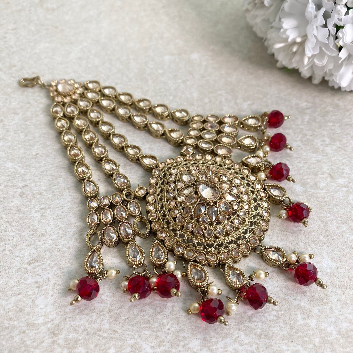 Jhumar/ Maroon/Gold and Maroon/Champagne Crystals/ Jhoomar/ Passa/ Indian/ Pakistani Style/Headpieces