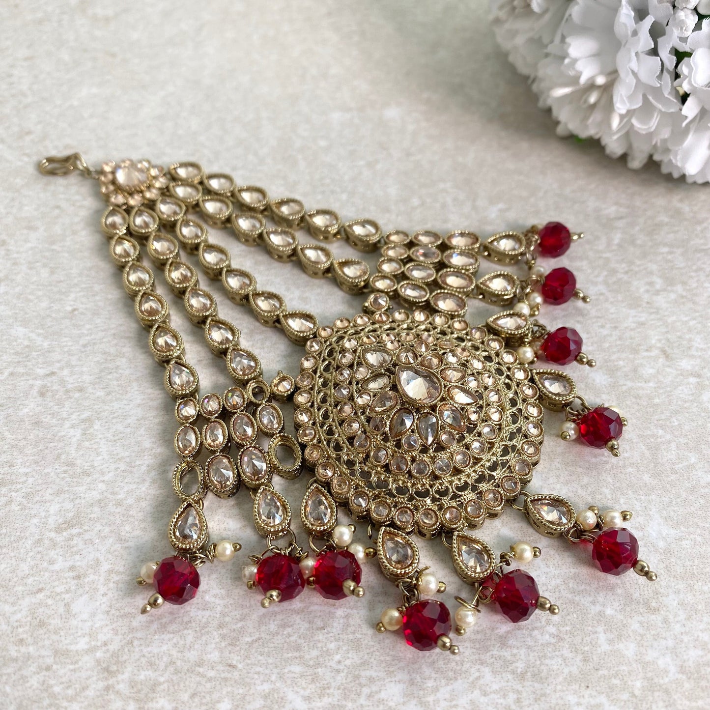 Jhumar/ Maroon/Gold and Maroon/Champagne Crystals/ Jhoomar/ Passa/ Indian/ Pakistani Style/Headpieces