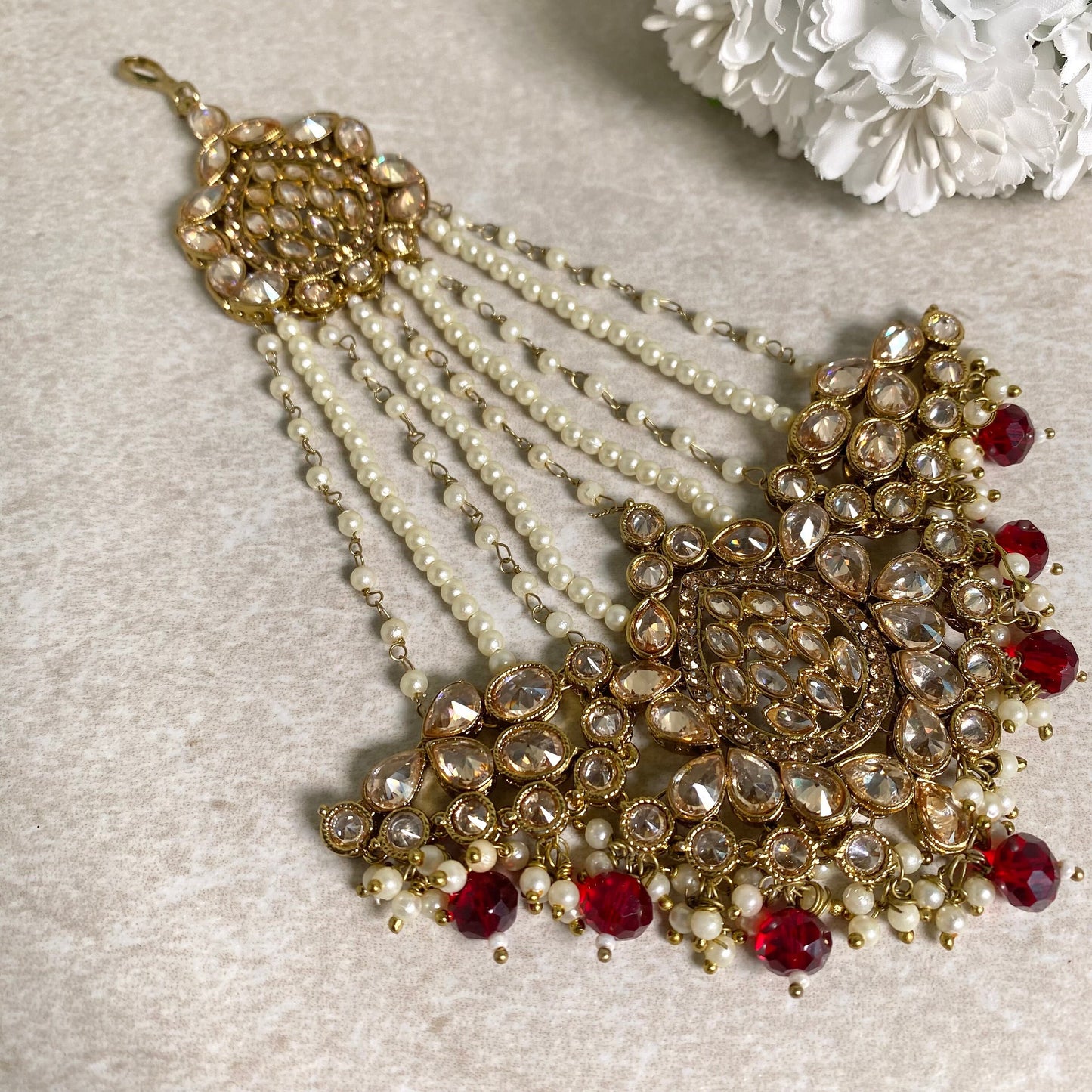 Jhumar/ Maroon/Gold and Maroon/Zircon Crystal/ Jhoomar / Passa/ Indian/ Pakistani Style/Headpieces