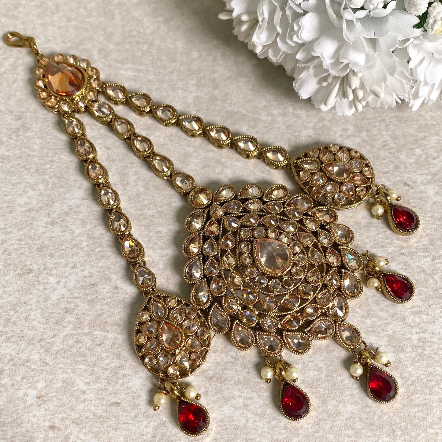 Jhumar/ Maroon/Gold and Maroon/Zircon Crystal / Jhoomar / Passa/ Indian/ Pakistani Style/Headpieces