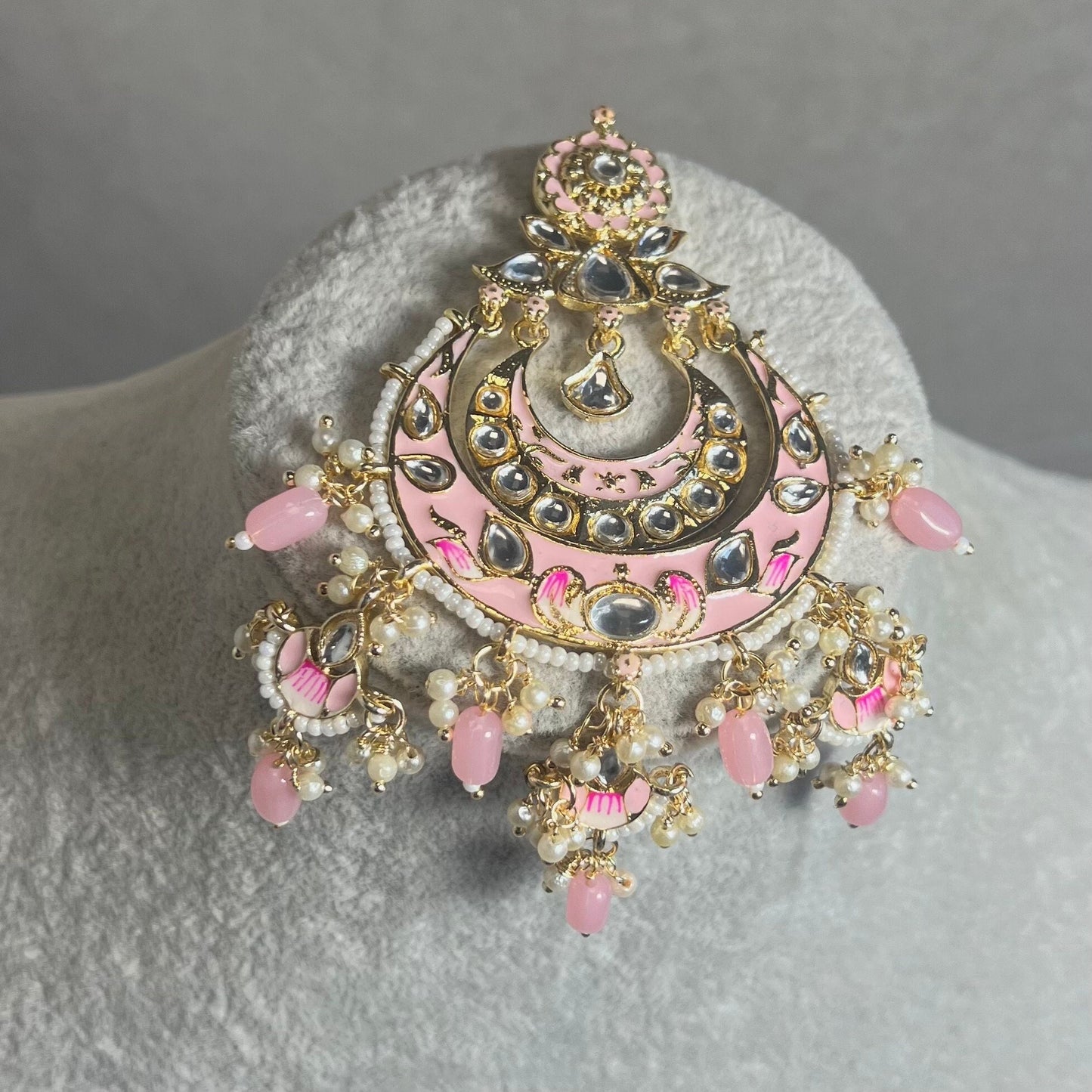 Meenakari/Faux Kudan Large Tikka - Pink/ Tikli/ Indian/ Pakistani Fashion Jewellery/ Maang Tikkas