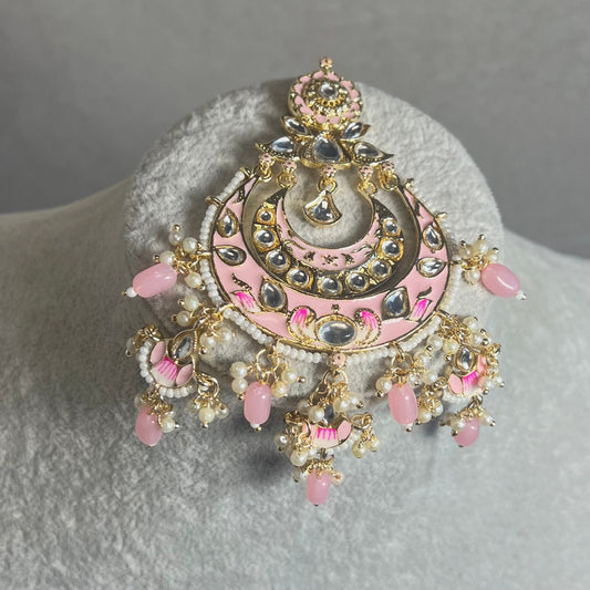 Meenakari/Faux Kudan Large Tikka - Pink/ Tikli/ Indian/ Pakistani Fashion Jewellery/ Maang Tikkas