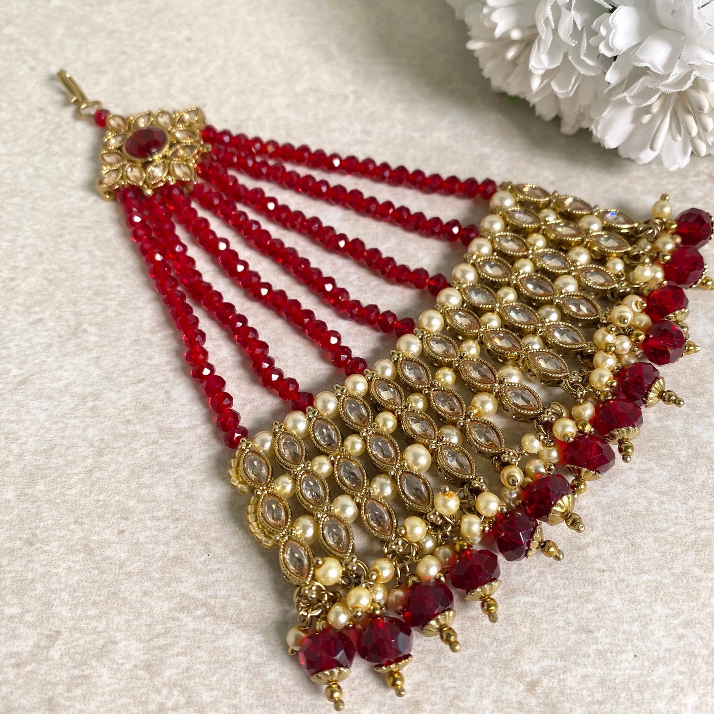 Jhumar/ Red/Maroon/Gold and Maroon/Zircon Crystal / Jhoomar / Passa/ Indian/ Pakistani Style/Headpieces