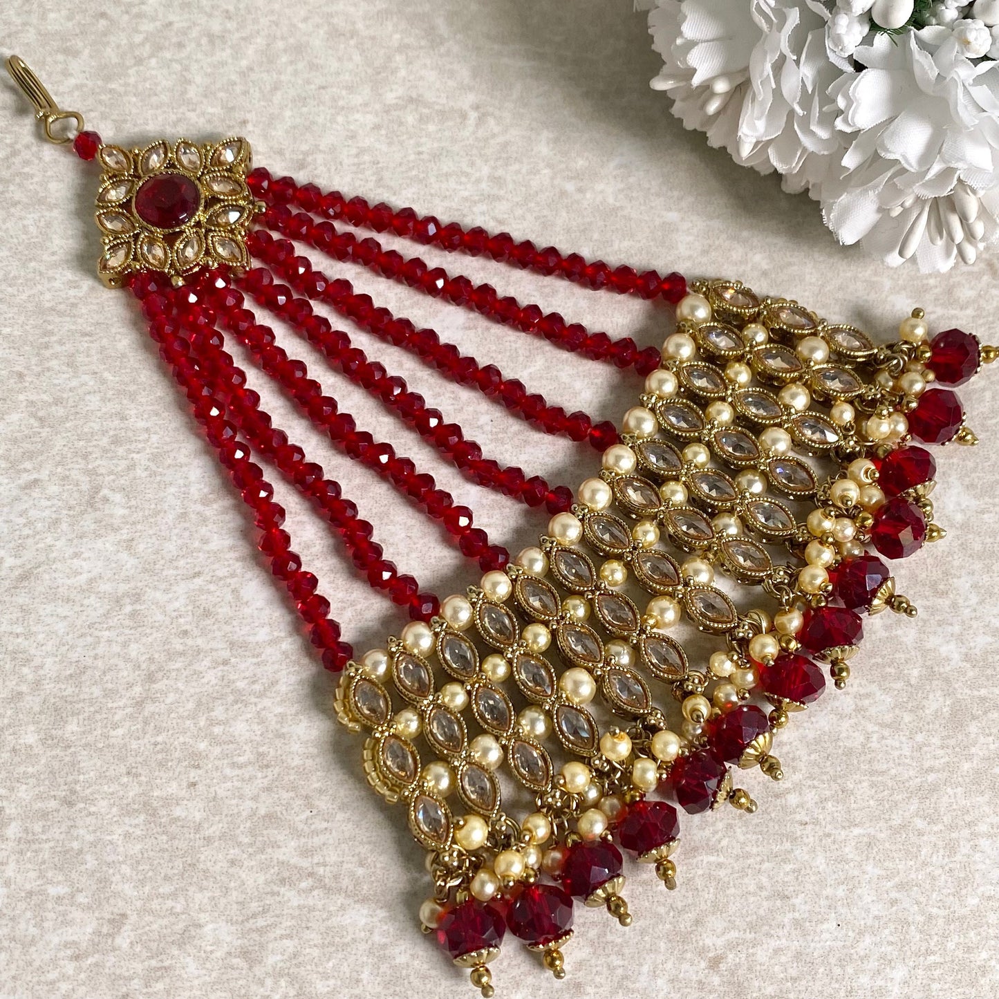 Jhumar/ Red/Maroon/Gold and Maroon/Zircon Crystal / Jhoomar / Passa/ Indian/ Pakistani Style/Headpieces