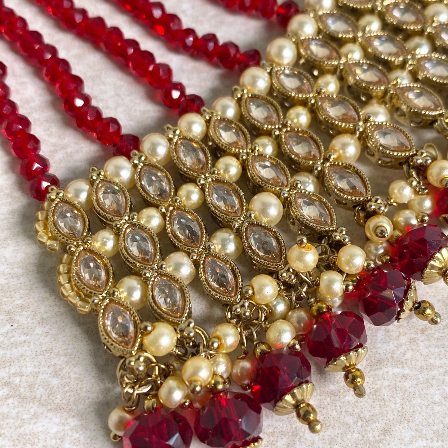 Jhumar/ Red/Maroon/Gold and Maroon/Zircon Crystal / Jhoomar / Passa/ Indian/ Pakistani Style/Headpieces