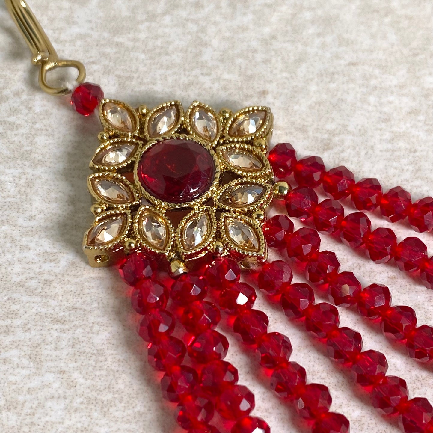 Jhumar/ Red/Maroon/Gold and Maroon/Zircon Crystal / Jhoomar / Passa/ Indian/ Pakistani Style/Headpieces
