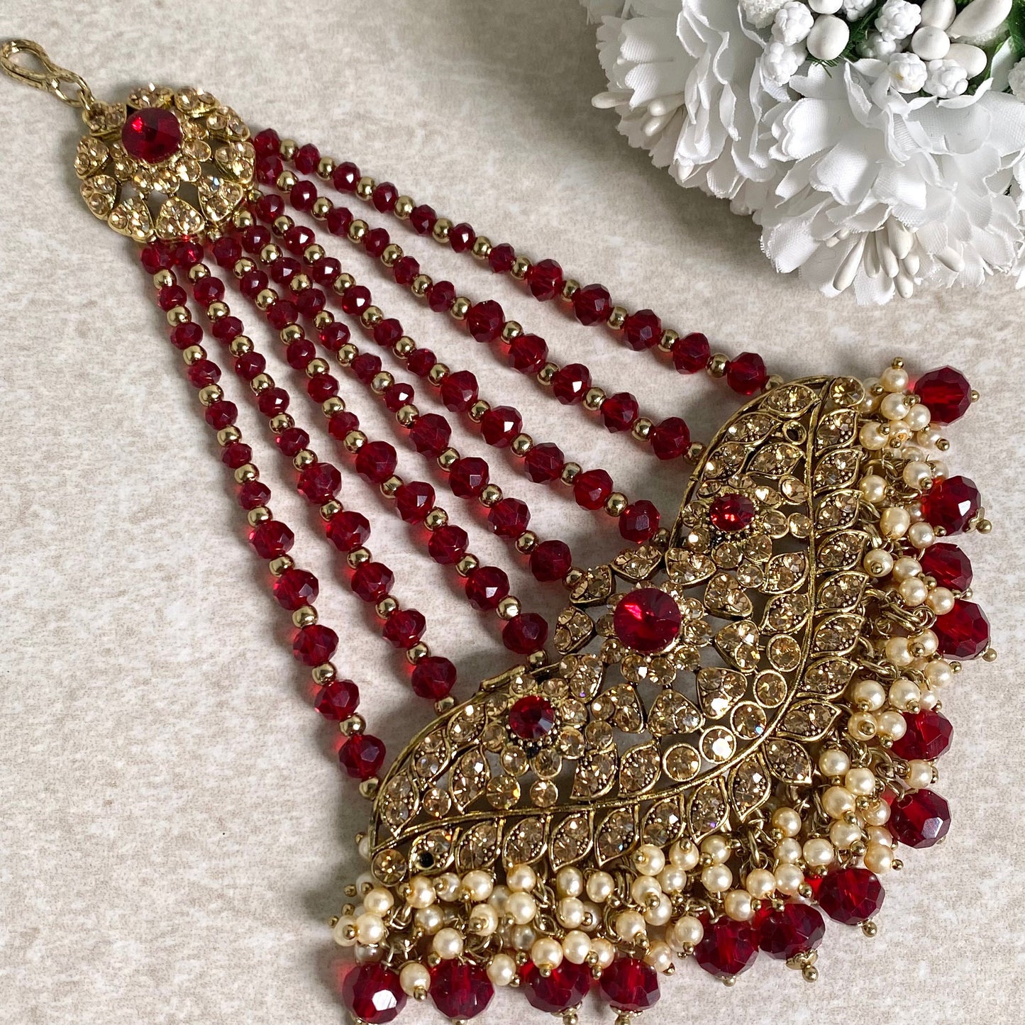Jhumar/ Red/Maroon/Gold and Maroon/Golden Rhinestone/ Jhoomar / Passa/ Indian/ Pakistani Style/Headpieces