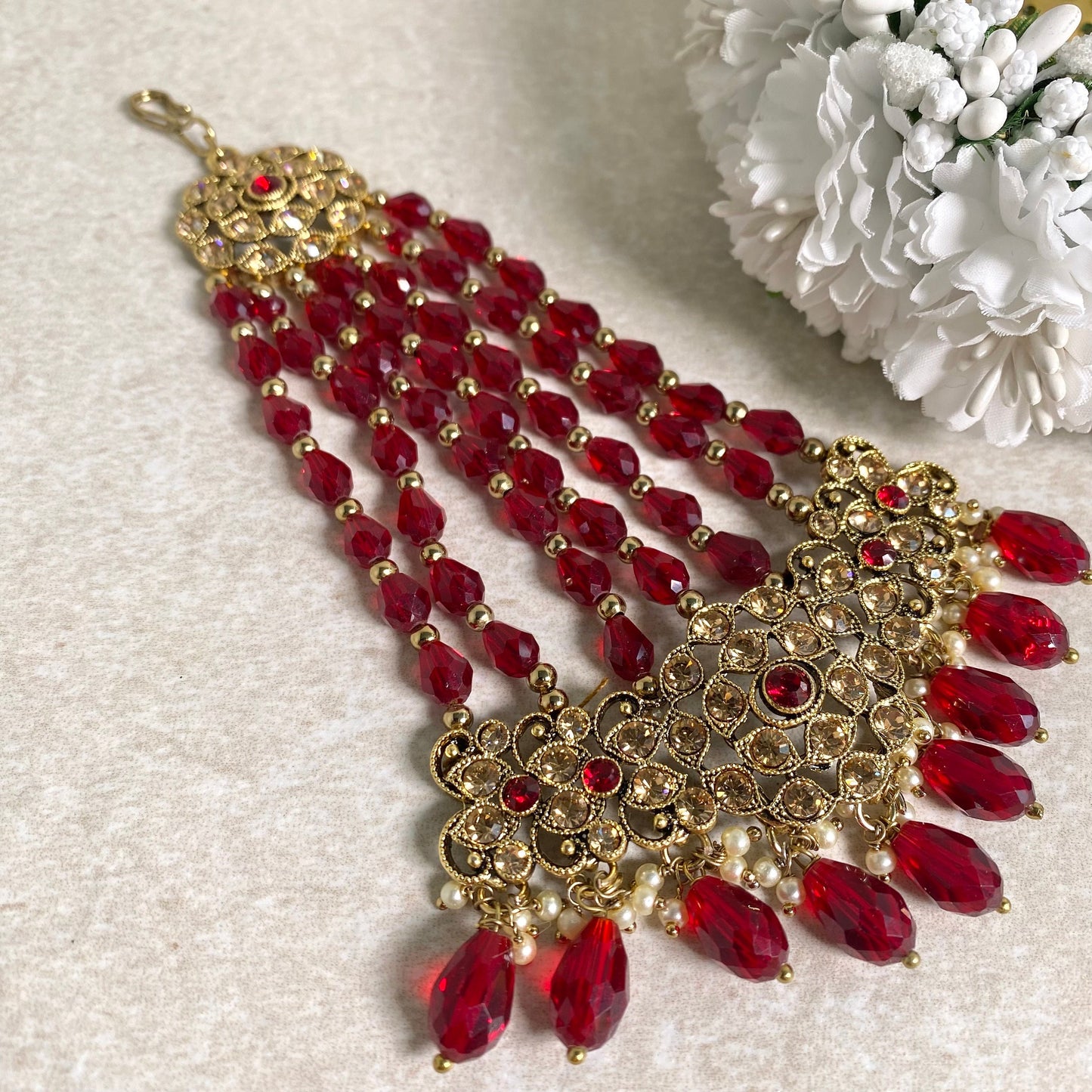 Jhumar/Maroon/Gold and Maroon/Golden Rhinestone/ Jhoomar / Passa/ Indian/ Pakistani Style/Headpieces