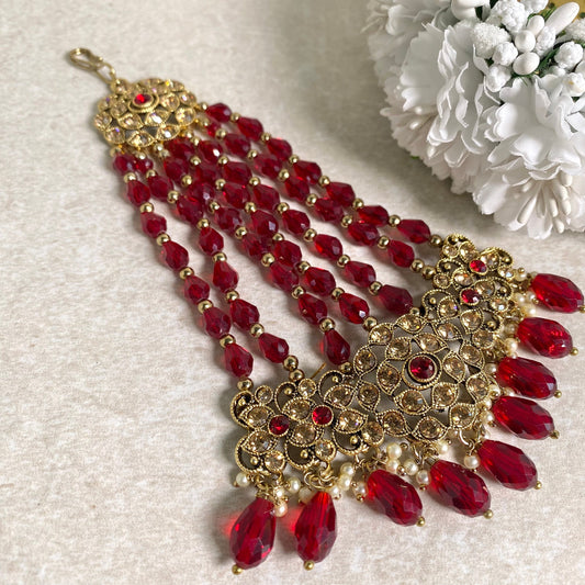 Jhumar/Maroon/Gold and Maroon/Golden Rhinestone/ Jhoomar / Passa/ Indian/ Pakistani Style/Headpieces